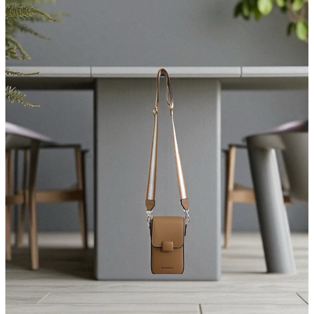 Montana West‎ Small Crossbody Cell Phone Tan Faux Leather Clutch Bag